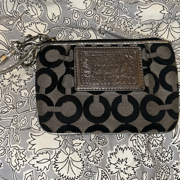 Coach Poppy black silver wristlet pouch - Picture 2 of 5